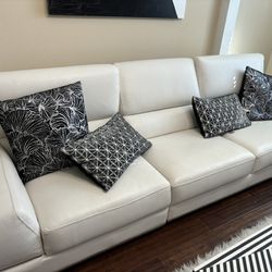 White Leather 3 Seat Sofa 