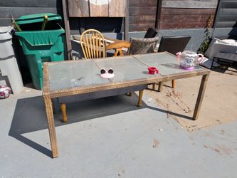 Free table chairs and bench, dirty.