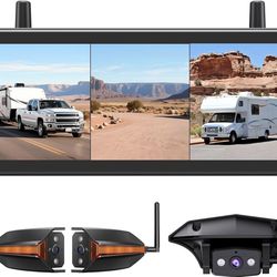 AUTO-VOX Wireless RV Backup Camera: Rear&Side View with 7.2” HD 1080P Triple-Split Screen Monitor, Dual Power USB/Car Charger, DVR Recording, Stable S