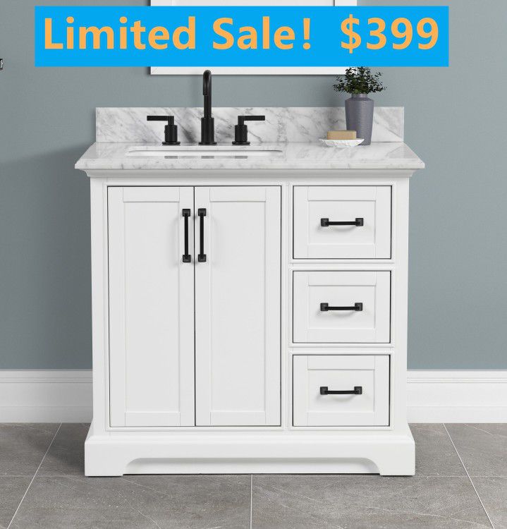 36-in Carrara White Bathroom Vanity with Natural Marble Top,3502-C831L ON SALE