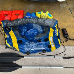 Inflatable Boat With Four Life Jackets (Two Adults Two Kids)