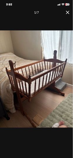 LOW PRICE MOVING- VINTAGE WOOD ROCKING BABY CRIB