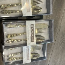 Gold Plastic Silver Ware Set For Party 