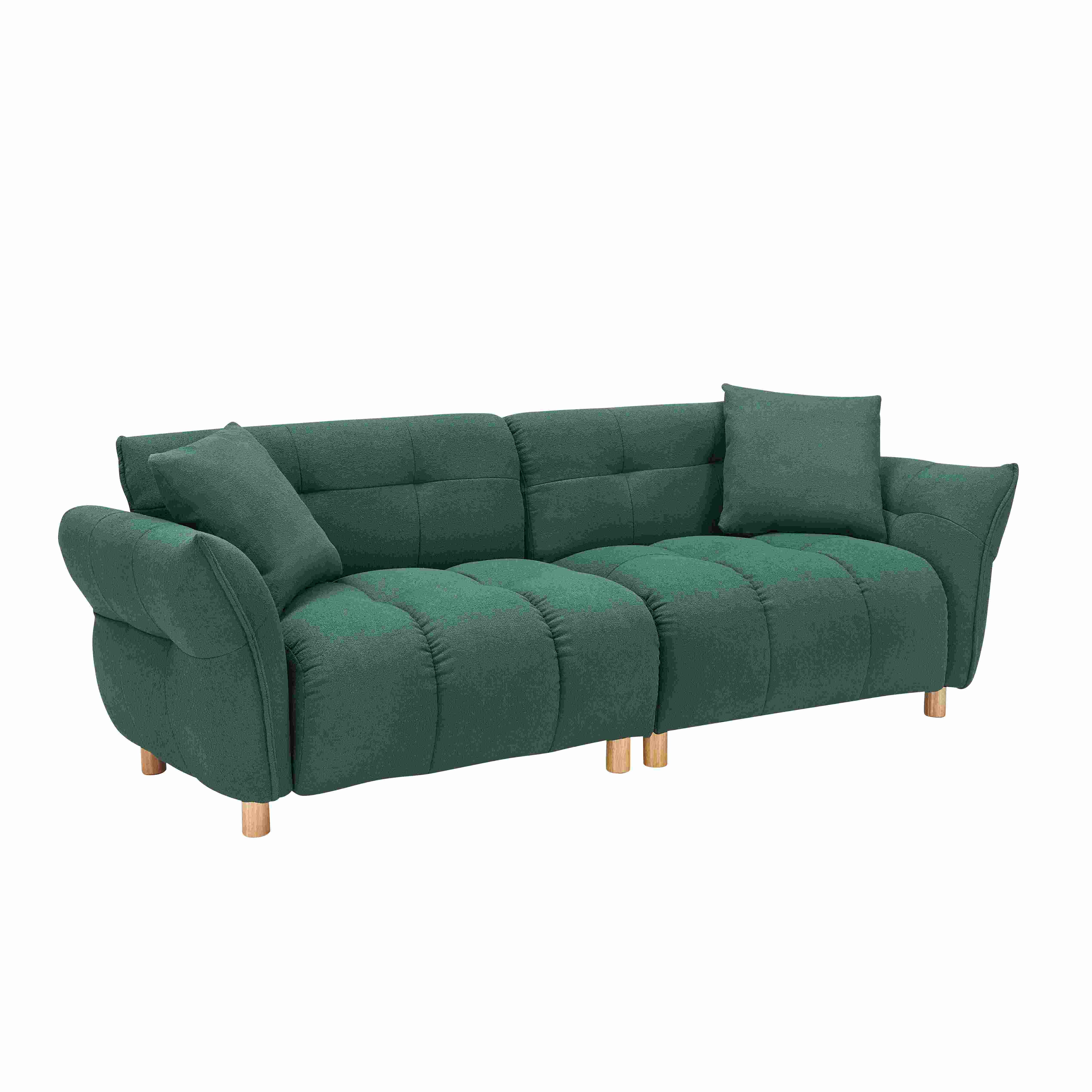 93.70 inches long, Teddy Sofa Fabric,with two matching pillows and three spacious and comfortable seats, for Apartment Office Living Room Green Furniture