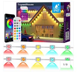 Tropwellhouse Permanent Outdoor Lights for House, 100ft RGB Smart LED Eave Lights with APP & Remote Control, IP67 Waterproof for Outdoor Decorations I