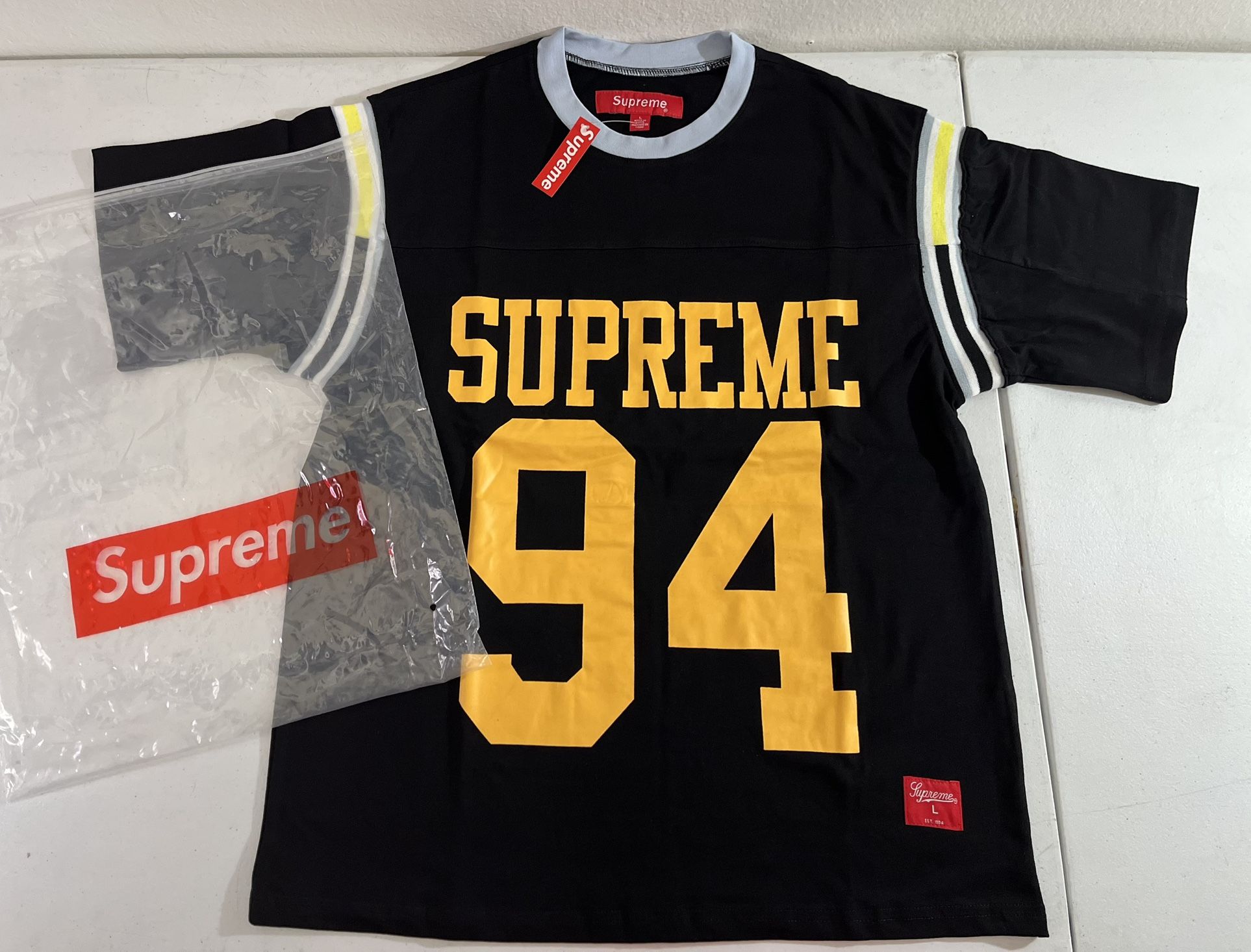 Supreme Black&Yellow 94 Split Short Sleeve FootBall Size L