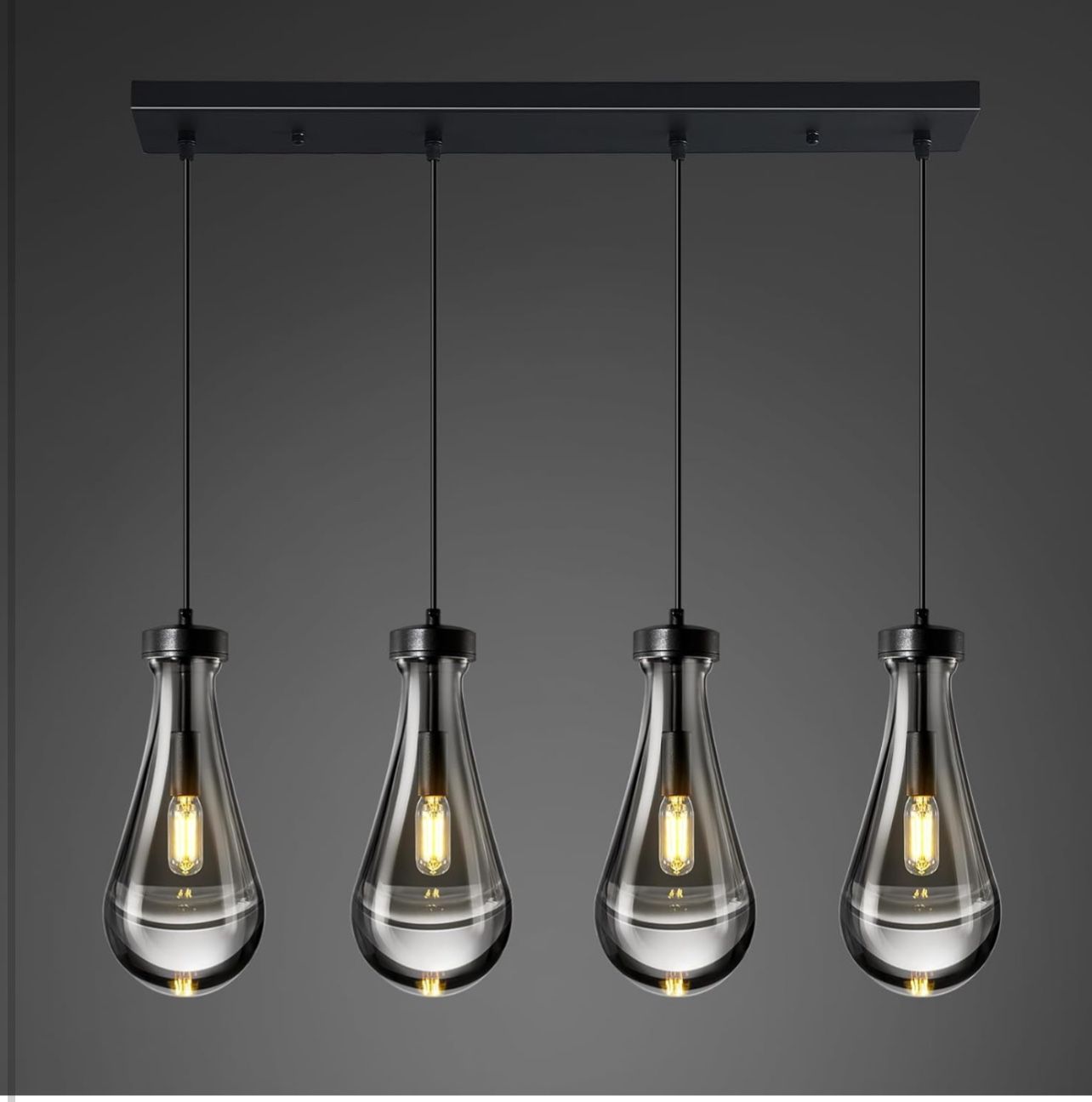 Brand New In The Box- Raindrop Pendant Lights Kitchen Island Teardrop Black Hanging Light Fixtures Clear Solid Glass Pendant Light Modern Chandeliers
