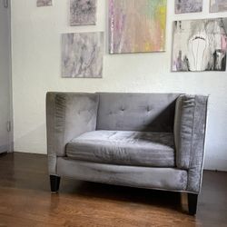 Living Spaces Oversized Gray Velvet Comfy Lounge Chair