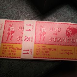 Two Vintage 1965 USC vs. Stanford Ticket Stubs