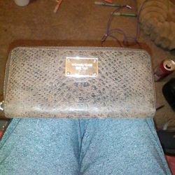 Michael Kor zip around continental snake skin