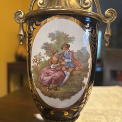 Brass Blue Sevres Porcelain Candle Holder 