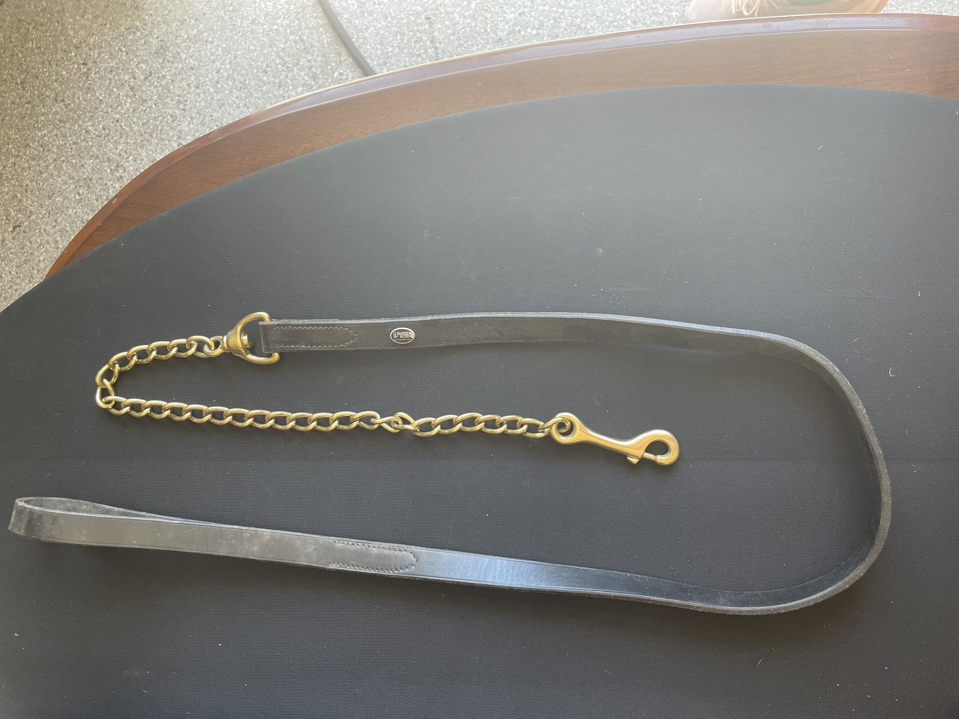 Black Leather Horse Lead with Gold Chain