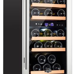 Tylza Mini Fridge 15 Inch Wine Cooler Under Counter, 30 Bottle Dual Zone Wine Fridge with Stainless Steel, Wine Refrigerator Freestanding, and Built-i