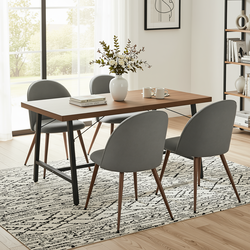 Homy Casa FORS + HAVEN 5PC Dining Set 63” Grey Fabric Chairs & Walnut Finish Table
