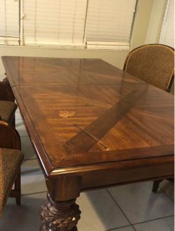 Solid wood dining table with extension