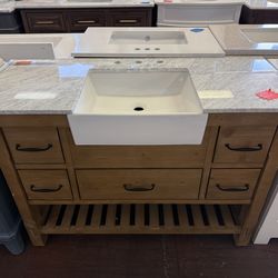 Marina 48 in. W x 20.5 in. D Bath Vanity in Weathered Fir with Marble Vanity Top in Carrara White