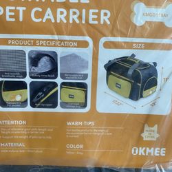 Okmee Portable Pet Carrier Cat/Small Dog, Grey & Yellow Easy Storage NEW In Pack