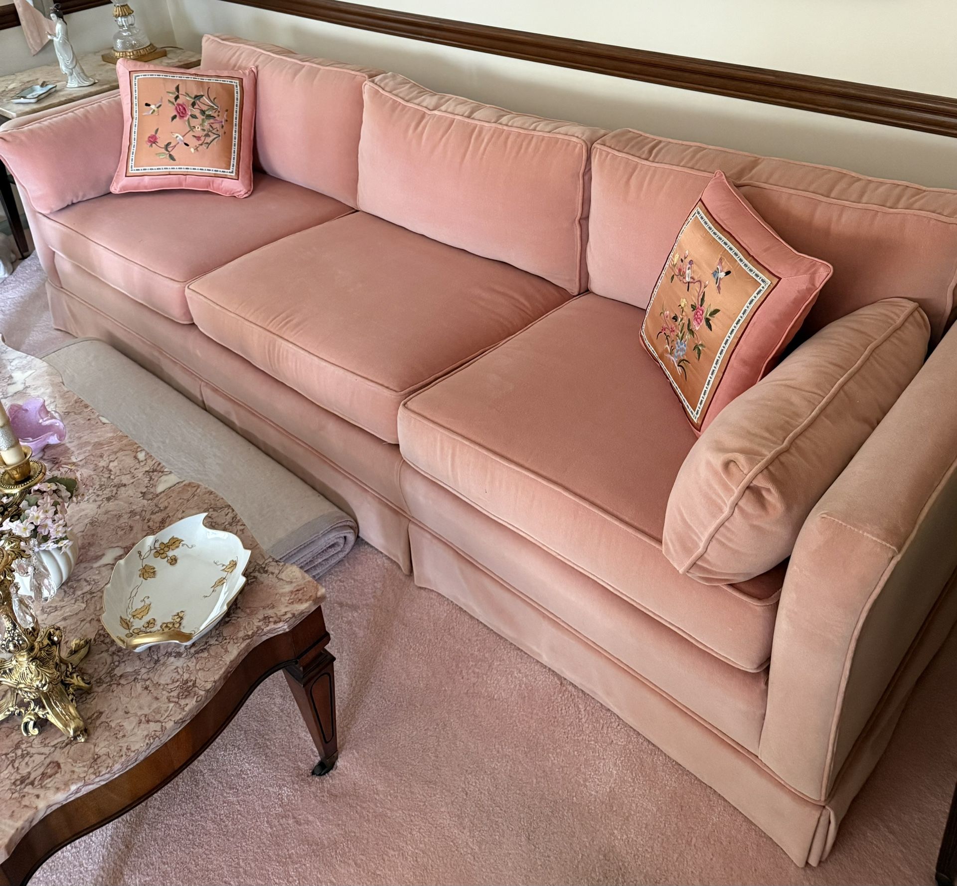 Vintage Pink Velour Couch/Sofa