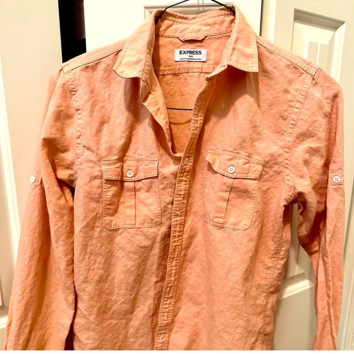 Men’s Express Linen/Cotton Blend Long Sleeve Button Down Shirt Size Medium