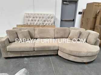 New! 125”L Ultra wide seat cushions Plush Sectional, Modern Sectional, Contemporary Sectional, Camel Sectional, Sofa, Couch, Round Shape Sectional Cha
