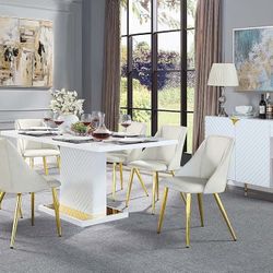 Brand New 7PC White High Gloss Dining Set