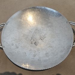 B W Buenilum Vintage Aluminum Hammered Serving Platter Tray Twist Handle Grapes