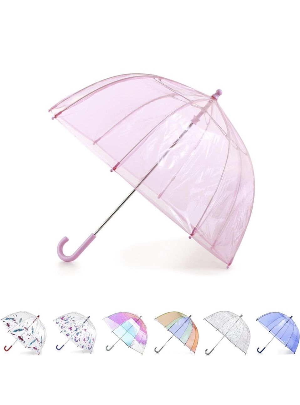 totes Kids Clear Bubble Umbrella with Dome Canopy, Lightweight Design, Wind and Rain Protection Umbrella, Pink, Kids - 38" Canopy