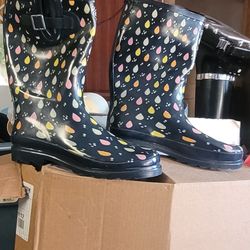 NEW KomforMe Women Rain Boots Navy/Black Size 11