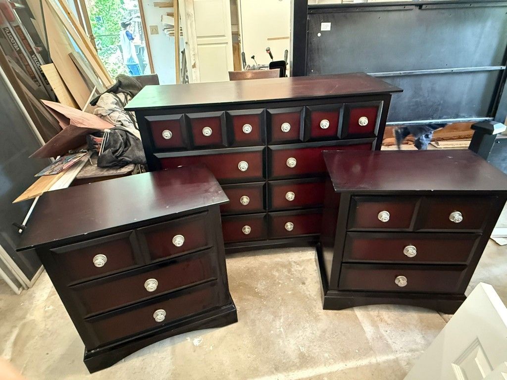 Dresser, Mirror And (2) Night Stands