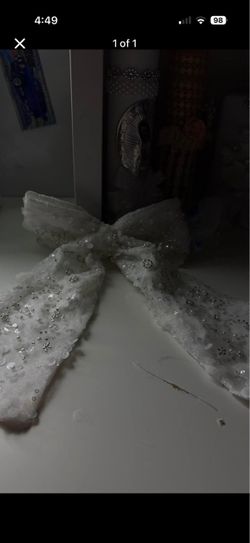 White Sequin Embellished Hair Bow