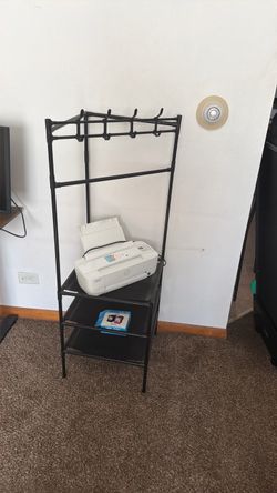 Black Metal Coat Rack with Shelves