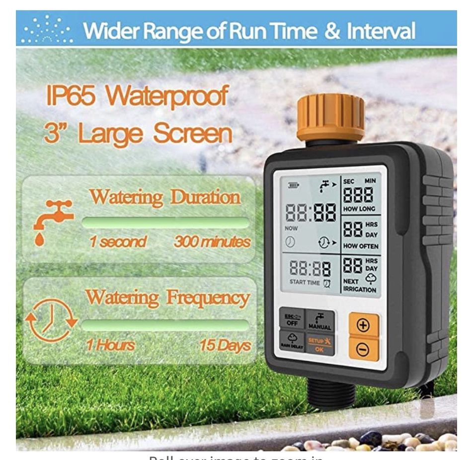 Digital Irrigation Timer - Programmable Water Timer Garden Lawn Hose Faucet Sprinkler Water Timer - 3" Large Screen/IP65 Waterproof