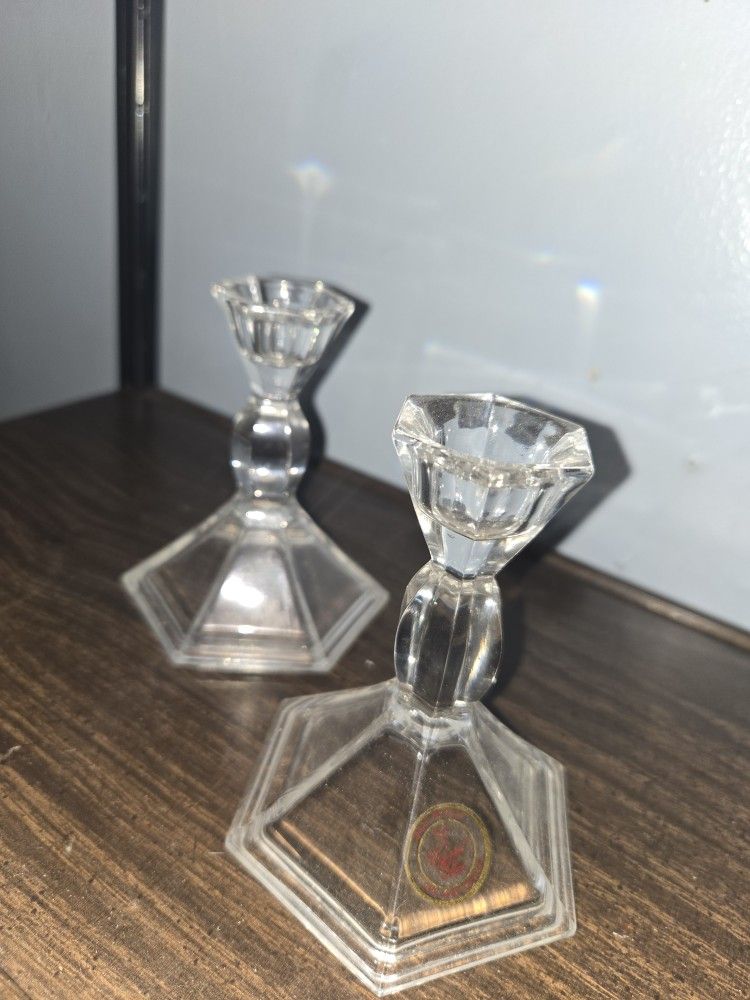 2 Lead Crystal Candle Holders
