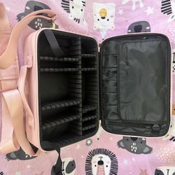 l - Estuche de maquillaje para viajes, organizador portátil para estilistas, con separadores ajustables para cosméticos, , 
