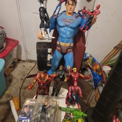 3ft. Superman Collectable. About A Dozen Other Super Hero Action Figures New And Used