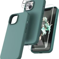 5 In 1!! iPhone 14 Plus Case, 2X Screen Protector + 2X Camera Lens Protector, midnight green