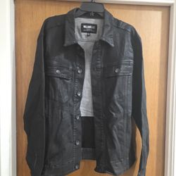 Men's William Rast Coated Denim Biker Trucker Jacket Large