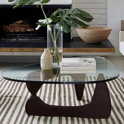 Triangle Glass Coffee Table Vintage Glass End Table, Solid Wood Base and Triangle Clear Glass Top Modern End Table for Living Room, Patio, Study, Dark