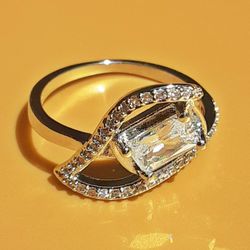 Emerald Cut White Sapphire Silver Ring Size 7 
