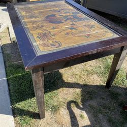 Indonesian Woud Desk/table With Indonesian art