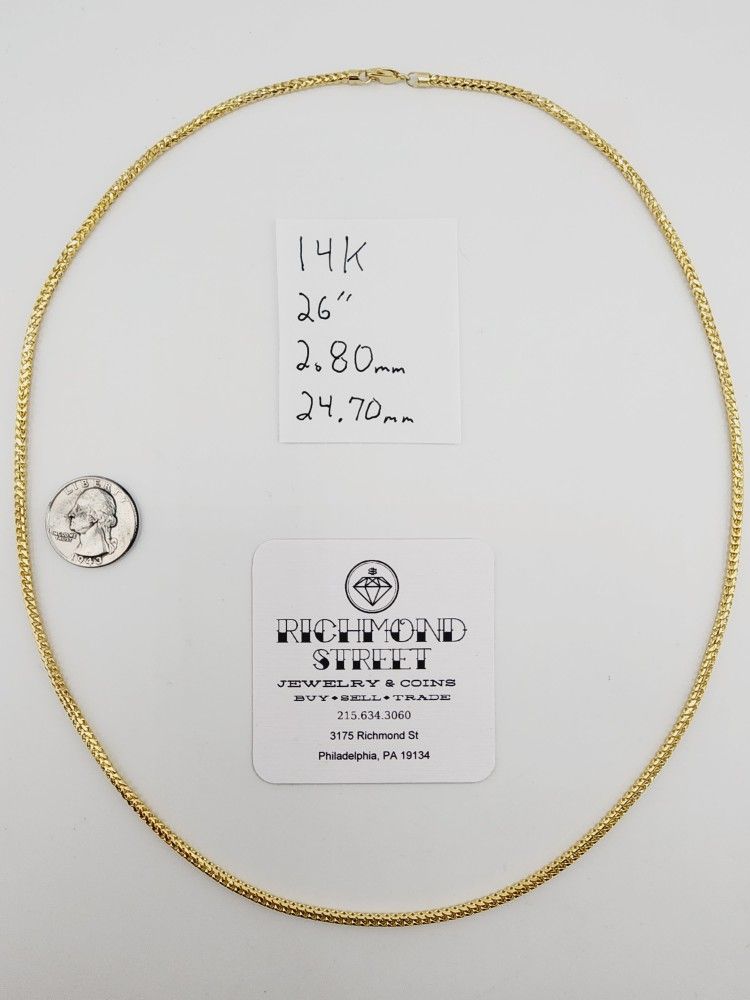 14k gold 26" round franko link chain