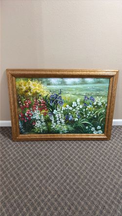 Framed Floral Garden Oil Painting