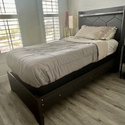 Twin Bed  Frame + Mattress + Box + LED Lights