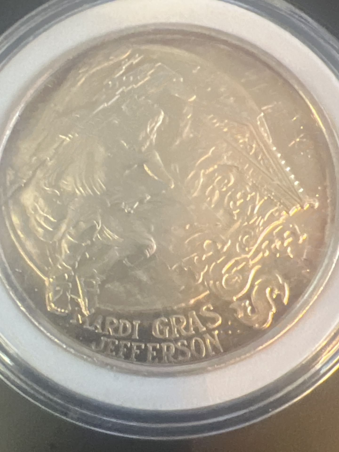 1990 Mardi Gras “Jefferson” 1 oz Silver Round: 