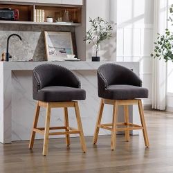 Bar Stools Set of 2, Counter Height Chairs with Footrest for Kitchen, Dining Room and 360 Degree Swivel