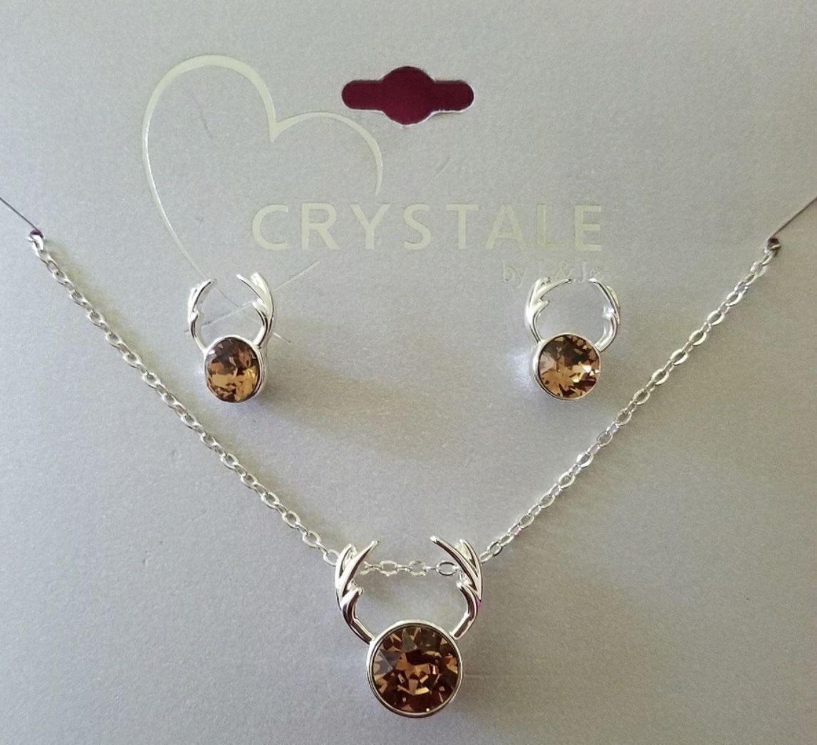 Crystals from Swarovski Amber Colored Antler Necklace and Earrings Set