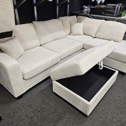Brand NEW Sectional 3 Pcs Beige Corduroy With Storage Ottoman $649