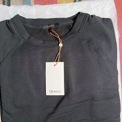 Quince SuperSoft Fleece Crew Sweatshirt Black  Modal Blend NWT Soft Minimalist S