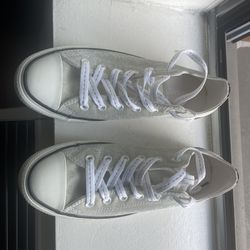 Women's All Star Converse - Shiny Gray/Silver Textile Low Top