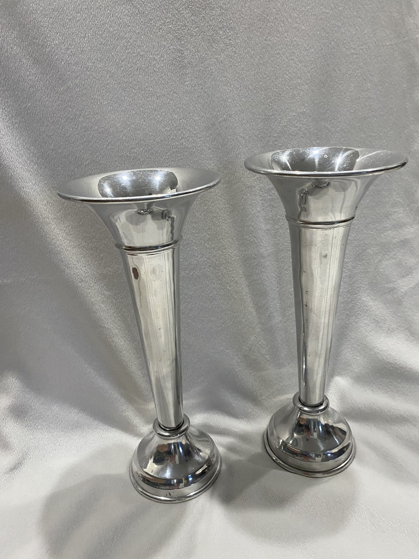 Two Pottery Barn Silver Trumpet Vases